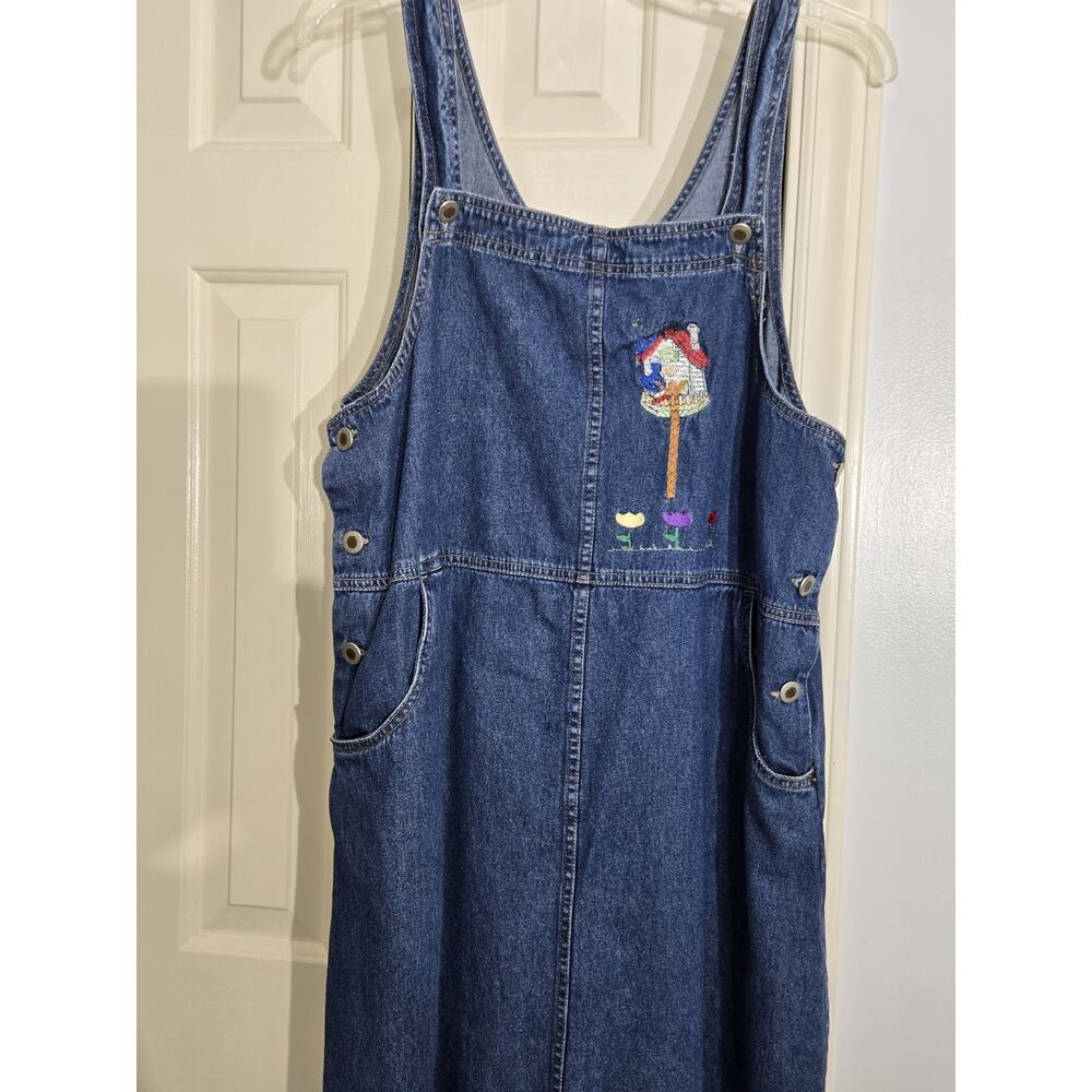 Original Ty Wear Denim Romper Dress Embroidered BirdHouse Pattern Vintage Sz 14